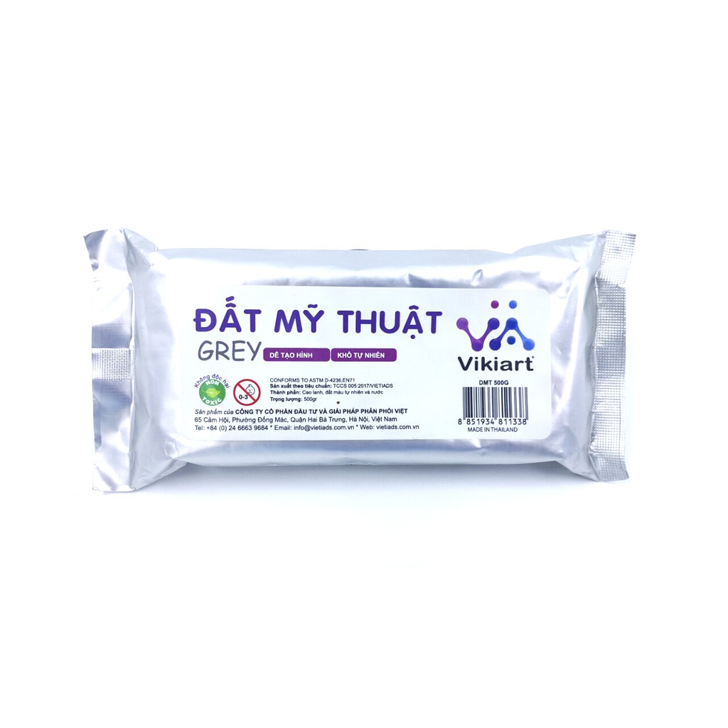 Đất sét thái tự khô đất nặn Thái Lan -500gr màu Xám/Trắng/Nâu - Vikiart