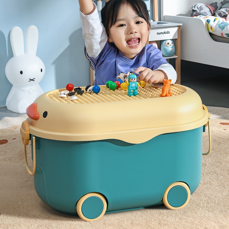 Thùng đựng đồ chơi KAVY cho bé hình con vịt có bánh xe, tay cầm nắp thùng xếp lego có thể đựng quần áo, sách vở