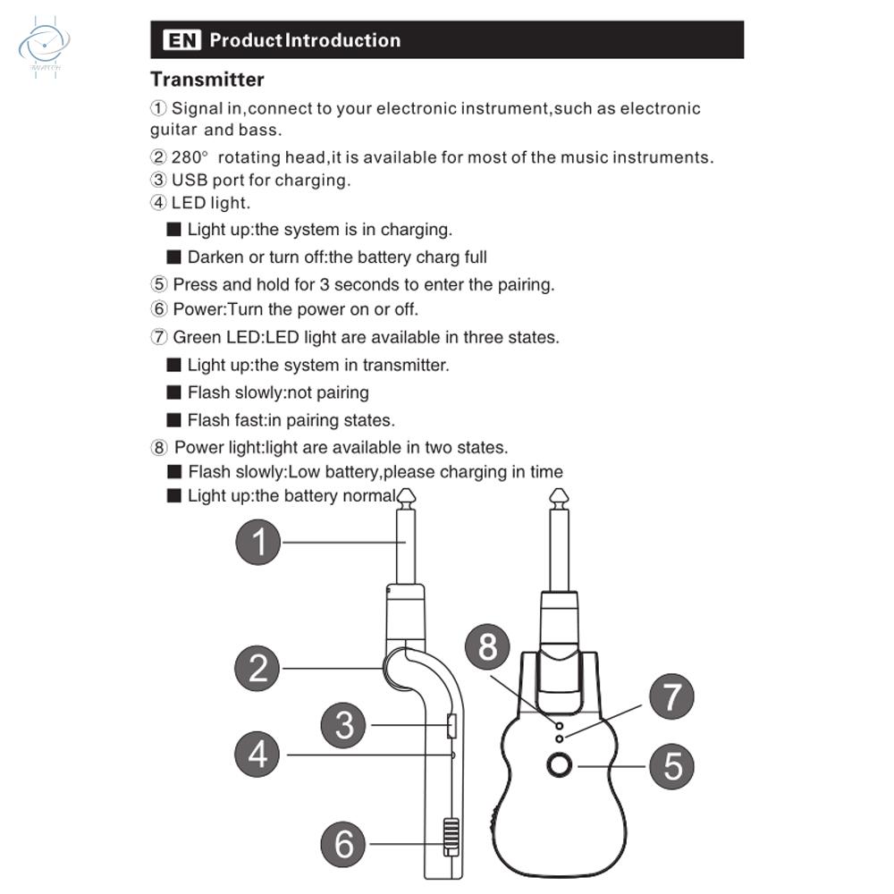 ♫2.4G UHF Wireless Audio Transmitter and Receiver System USB Rechargeable Pick Up for Electric Guitar Bass Musical Instrument Accessory