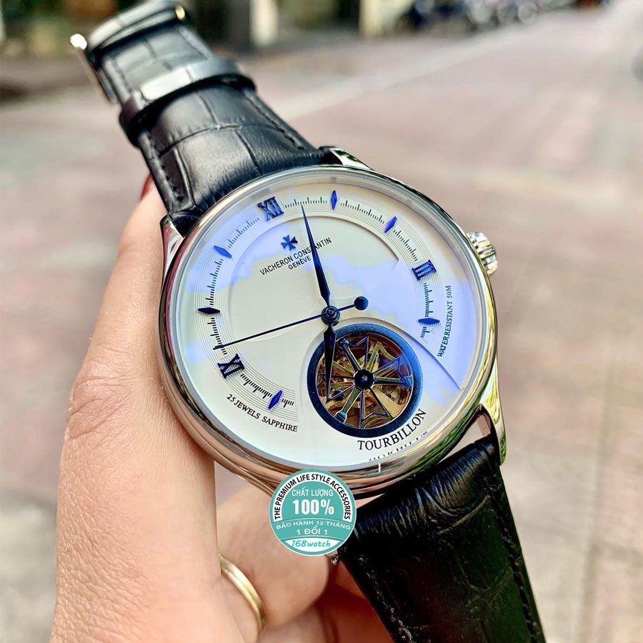 Đồng hồ Nam Vacheron máy nhật, mẫu 3kim xanh, mặt trắng viền trắng , dòng cơ Automatic size 40mm-41mm