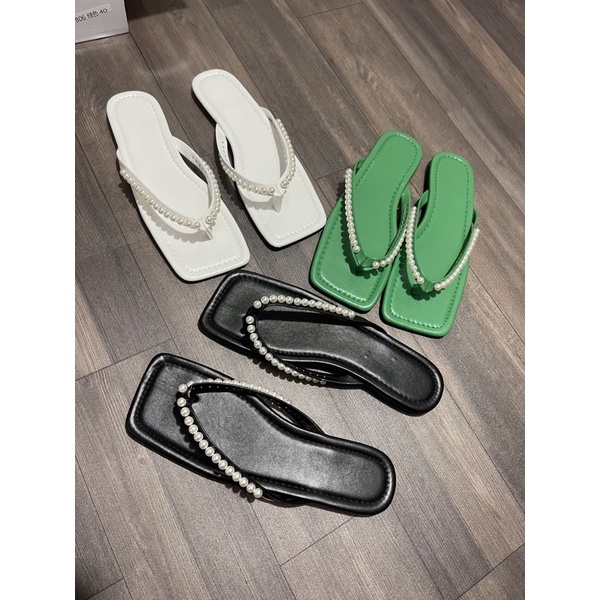 SALE— Dép lê kẹp ngón quai mảnh viền cườm mũi vuông BIG SIZE 40-41-42