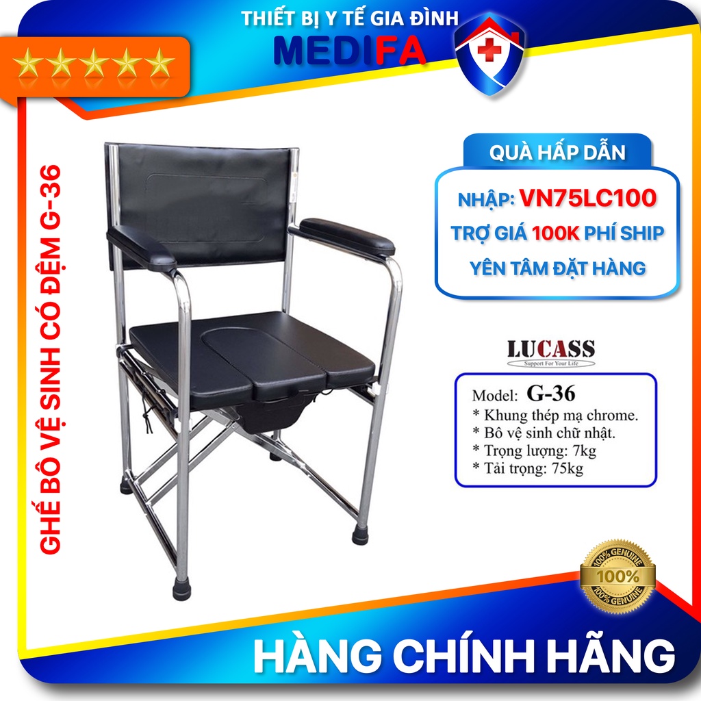Ghế bô vệ sinh Lucass G36 có đệm chống trượt cho người già, người ốm