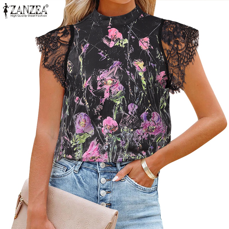 Áo nữ ZANZEA tay ngắn phối ren phong cách Châu Âu thời trang