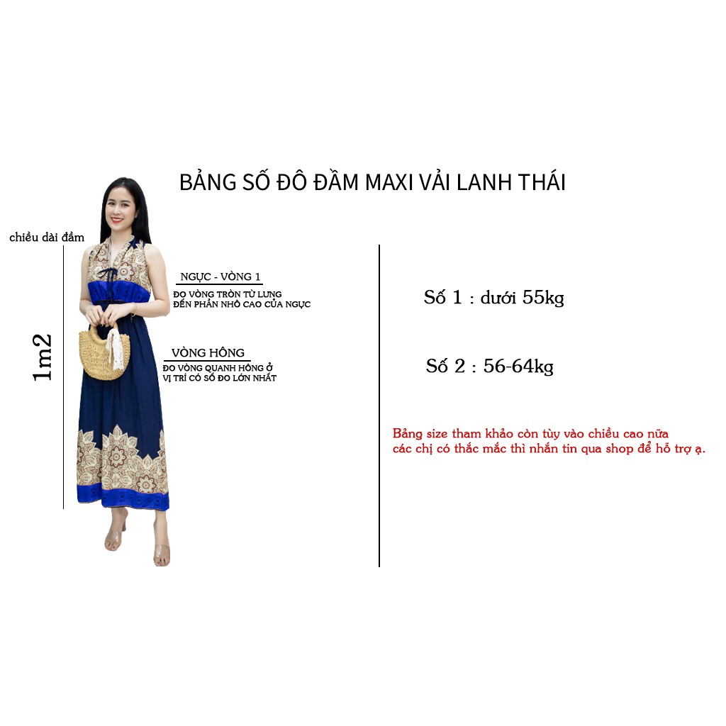 Đầm bầu mặc nhà maxi 2 dây AMYRA hở lưng vải lanh thái thổ cẩm cao cấp - Váy đi biển maxi dài eo thun MX004