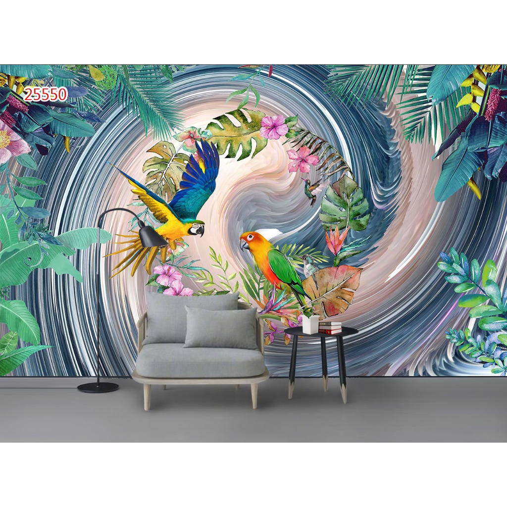 Tranh dán tường 3d mẫu cây nhiệt đới trang trí nhà hoặc cửa hàng