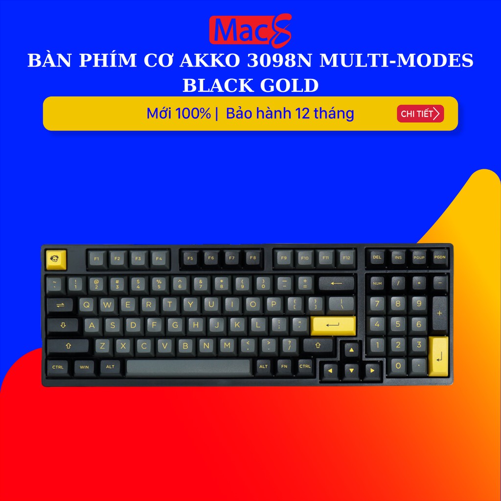 Bàn phím cơ AKKO 3098N Multi-modes Black Gold (Bluetooth 5.0 / Wireless 2.4Ghz / Hotswap / Foam tiêu âm/ TTC Switch)