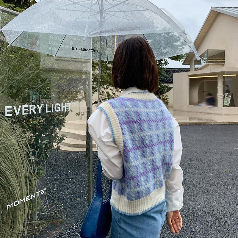 Set áo sơ mi tay dài cổ chữ V + áo len không tay màu sắc thời trang xuân thu 2021 | BigBuy360 - bigbuy360.vn