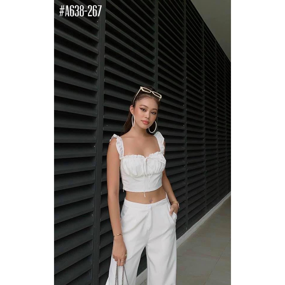 Áo croptop kiểu, Áo 2 dây croptop bản to màu trắng đen
