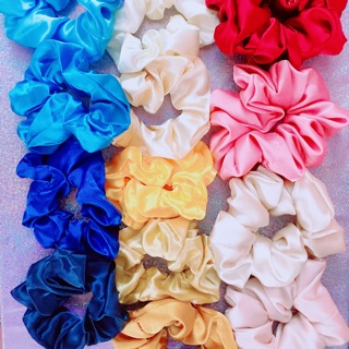 Chun buộc tóc bản to scrunchies lụa nhiều màu