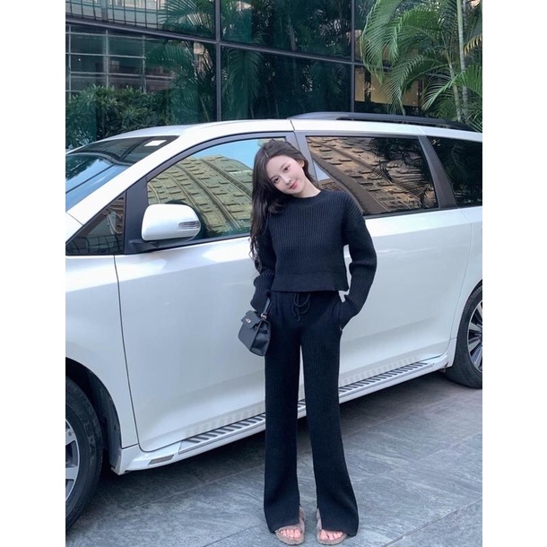 Set áo len tay dài + quần ống suông len 2021