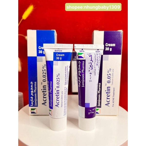 Acretin cream Tretinoin 0.025% . 0.05% giảm mụn chống lão hoá da