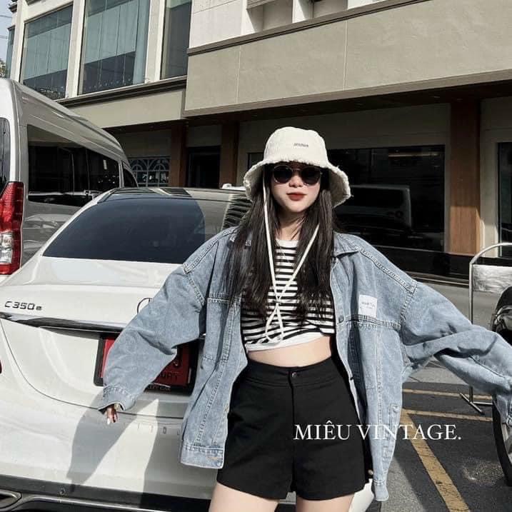 Áo khoác jean nữ trơn màu xanh, đen- áo khoác ngoài from rộng UNISEX chất bò dày dặn phong cách ulzzang hàn quốc