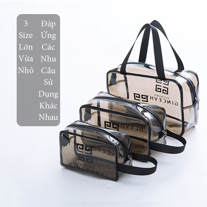 Set 3 túi đựng đồ trang điểm trong suốt bằng nhựa dẻo đa năng, túi đựng mỹ phẩm du lịch FAMAHA