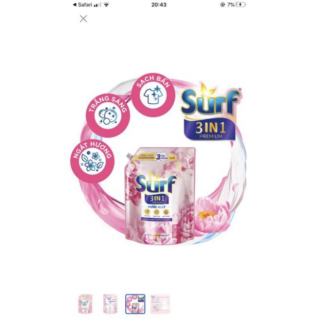 Nước giặt SURF 3in1 [𝐅𝐑𝐄𝐄𝐒𝐇𝐈𝐏] hương hoa nhiệt đới túi 3,5kg