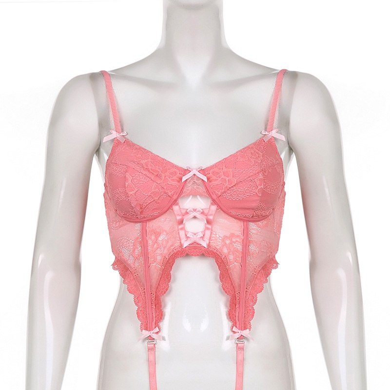 DUNEA Áo Hai Dây Hở Lưng Phối Ren Quyến Rũ Cho Nữ