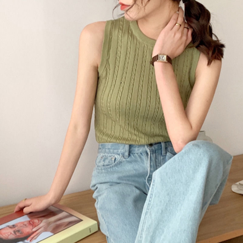 Áo Dệt Kim Sát Nách Màu Trơn Thiết Kế Trẻ Trung Cho Nữ | BigBuy360 - bigbuy360.vn