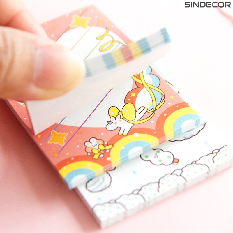 Stick note, sổ giấy ghi chú mini bỏ túi, có thể dán tường thiết kế hoạt hình đáng yêu Sindecor