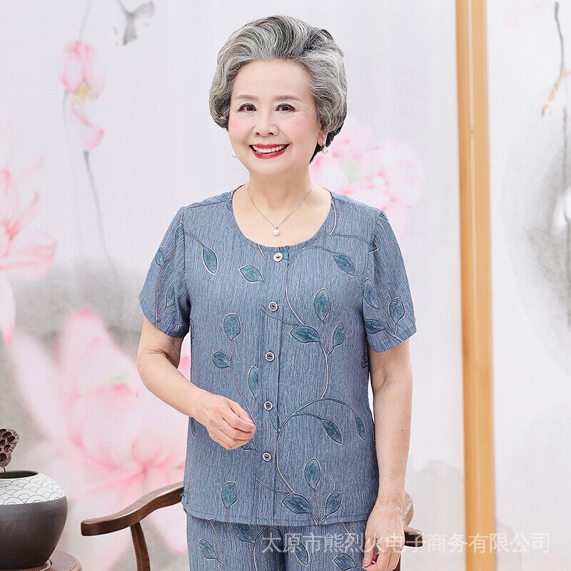 Bộ Đồ Ngắn Tay Size Lớn Thời Trang Xuân Hè Cho Phụ Nữ Trung Niên 60-70 Tuổi