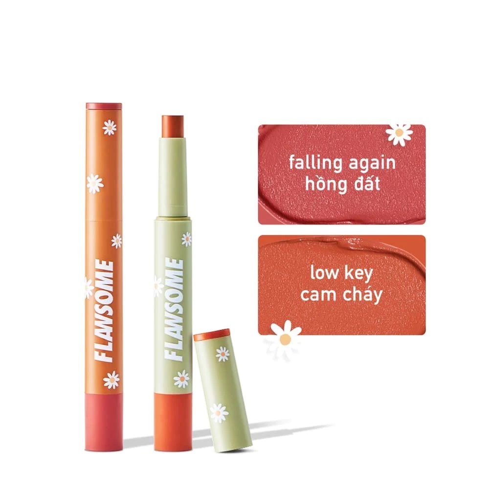 Set Son Flawsome Creamy Lip Stain Bloom With Flaws 2g x2 Hồng Đất - Cam Cháy