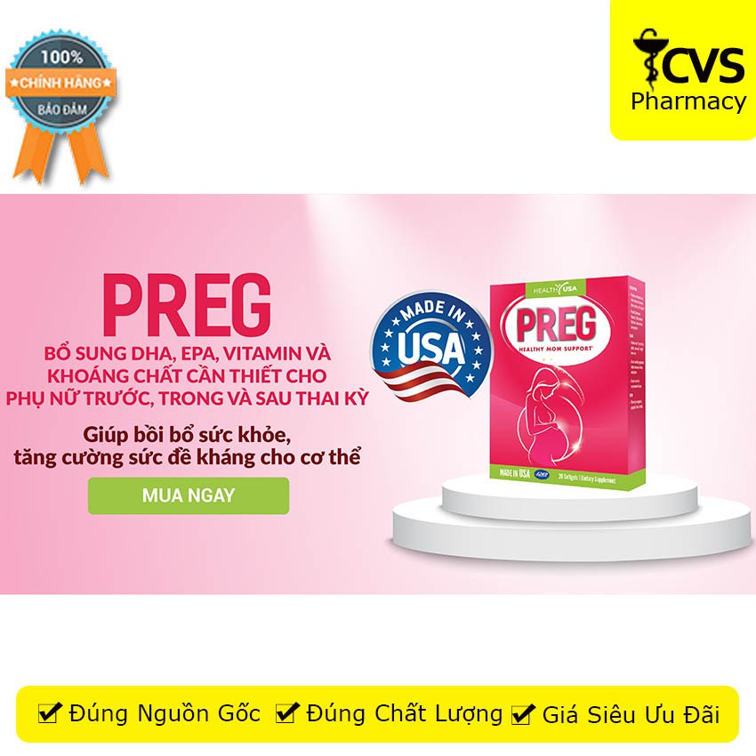 PREG (Healthy Mom Support) - Viên uống bồi bổ thai kỳ, bổ sung DHA, vitamin cần thiết cho mẹ - cvspharmacy