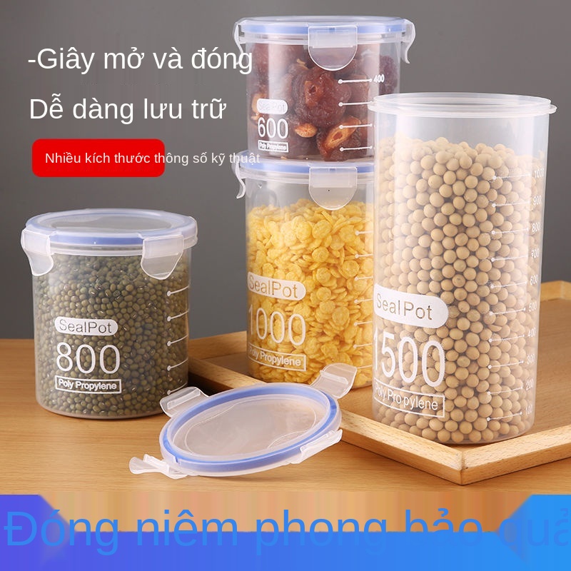 ﹊Hộp đựng thức ăn tươi dùng trong nhà bếp, hộp đựng trà, hộp đựng ngũ cốc, hộp nhựa đựng đồ ăn nhanh gia đình