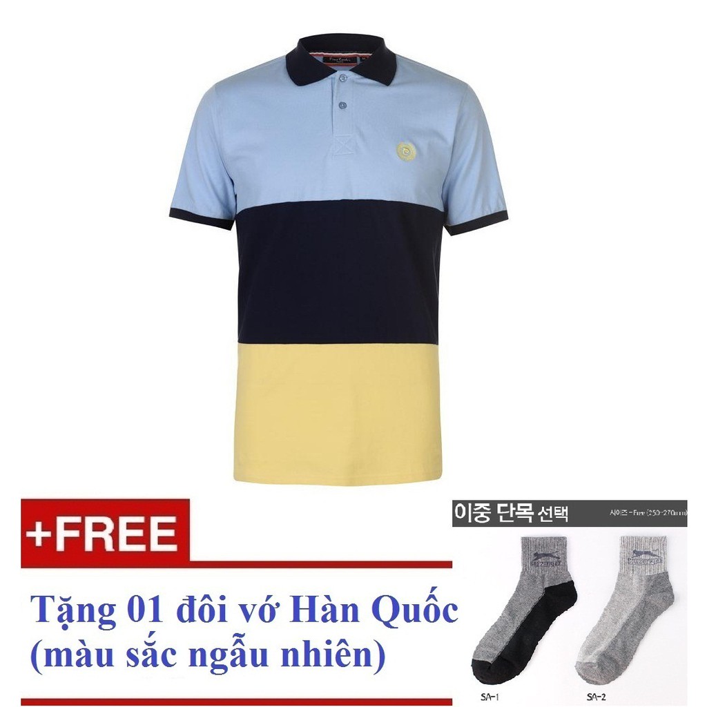 Áo thun nam Pierre Cardin Large Block Polo (màu Sky/Navy/Yellow) + Tặng 1 đôi vớ Hàn Quốc