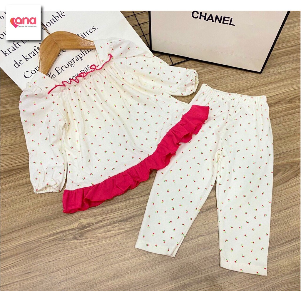 Đồ bộ bé gái dài tay carter thun cotton xuất Hàn [Siêu phẩm] Bộ Quần áo bé gái thu đông tay dài bèo họa tiết dễ thương