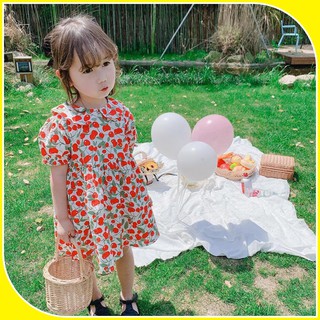 Váy thô cherry cổ sen cho bé sz 80-140, váy bé gái V018