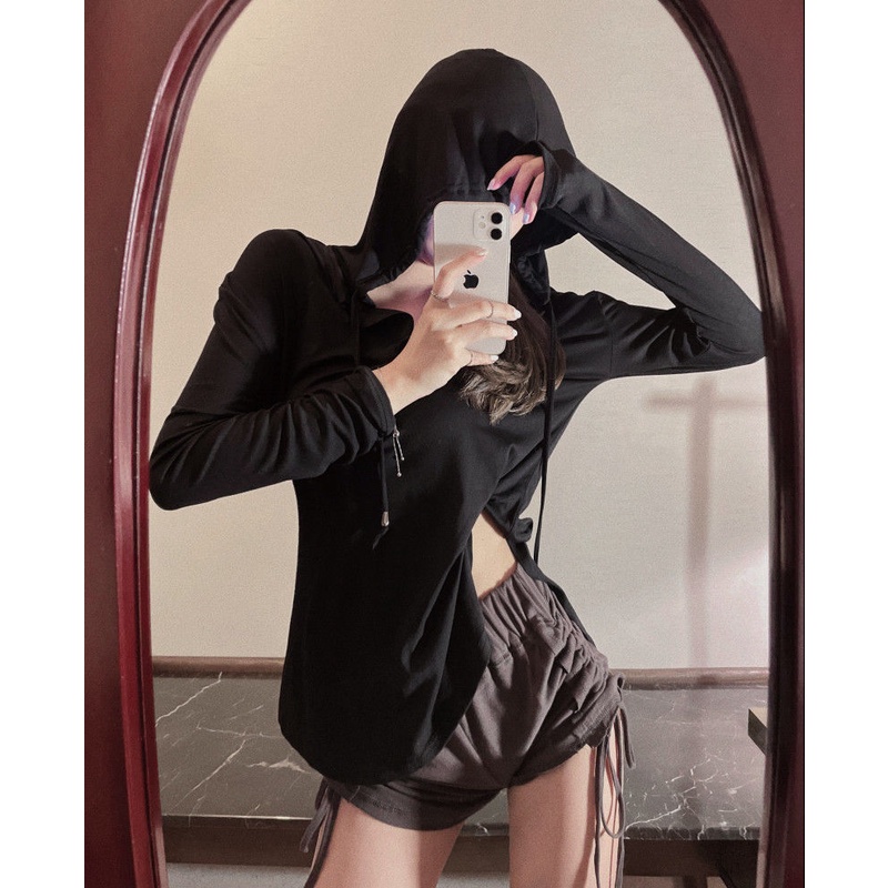Bộ Áo Hoodie + Quần Short Lưng Cao Phối Dây Rút Thời Trang Mùa Hè Hàn Quốc Cho Nữ 2021