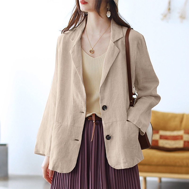 Áo khoác blazer ZANZEA tay dài cổ bẻ màu trơn vải cotton dáng rộng phong cách đường phố cá tính cho nữ