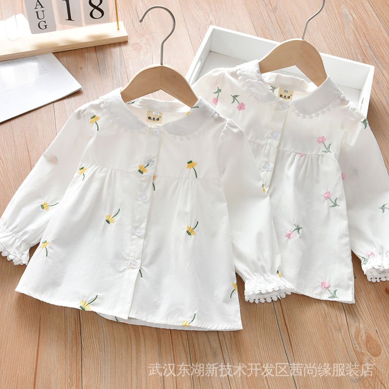 Áo Sơ Mi Trắng Dài Tay Phong Cách Phương Tây Mẫu Mới Thời Trang Xuân Thu Cho Bé Gái