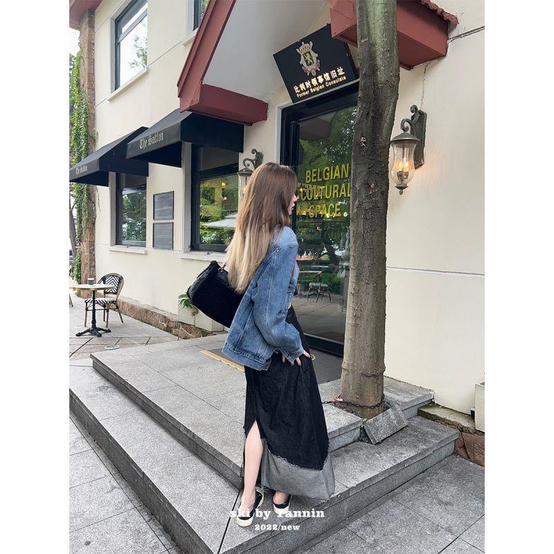 Chân Váy Denim Chữ a Lưng Cao Màu Đen Thời Trang Thu Đông Cho Nữ