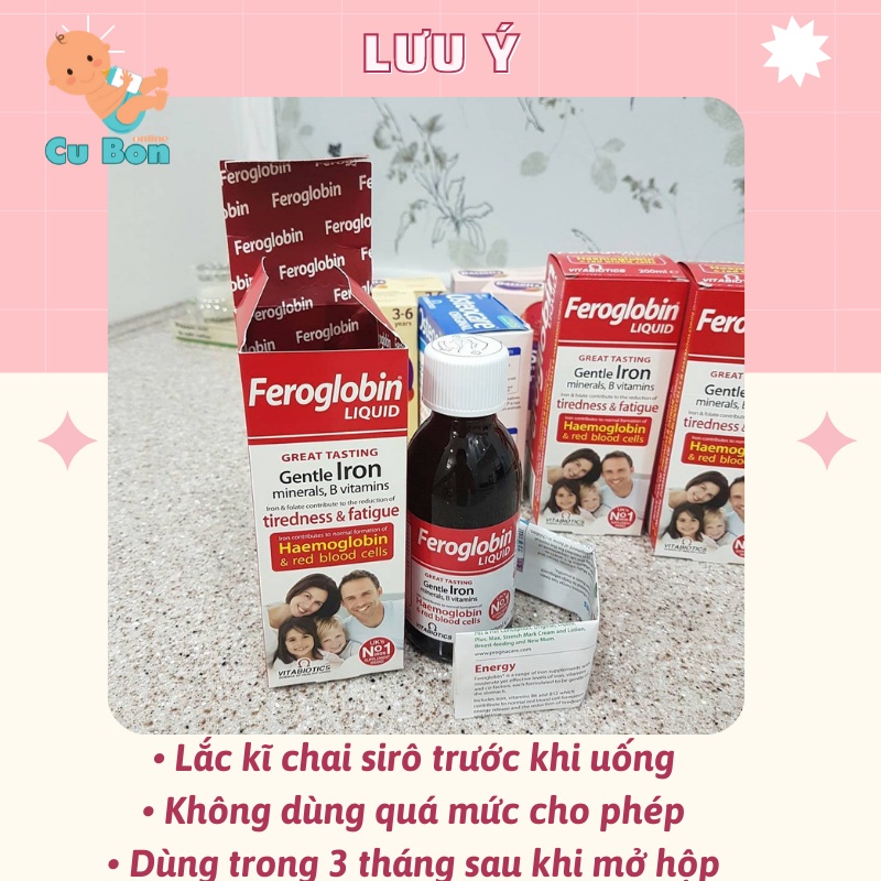 vitamin Sắt cho bé Feroglobin Liquid Anh (200ml) dạng nước hỗ trợ ngừa thiếu máu cho trẻ từ 3 tuổi trở lên và người lớn