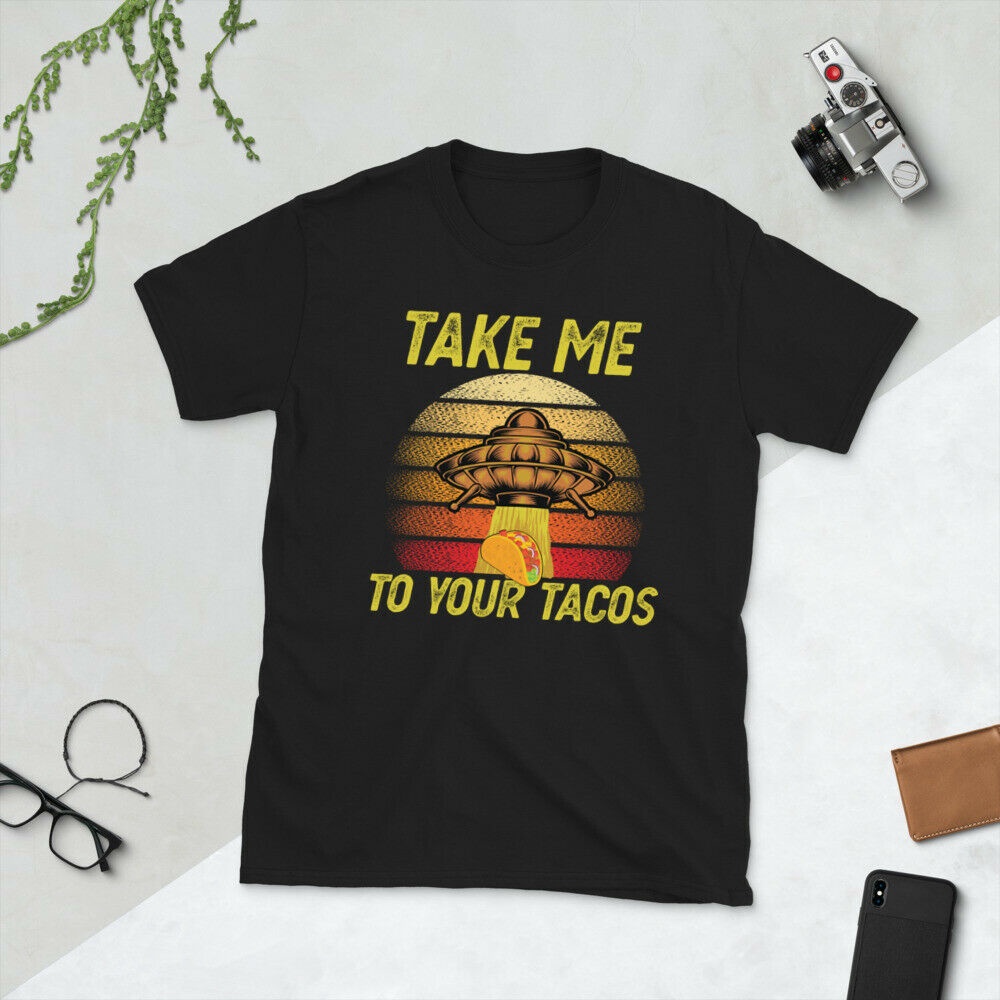 Đưa Tôi Đến Tacos Của Bạn Ngộ nghĩnh Vintage Ufo Người Ngoài Hành Tinh Cho Tacos Người Yêu Áo Thun