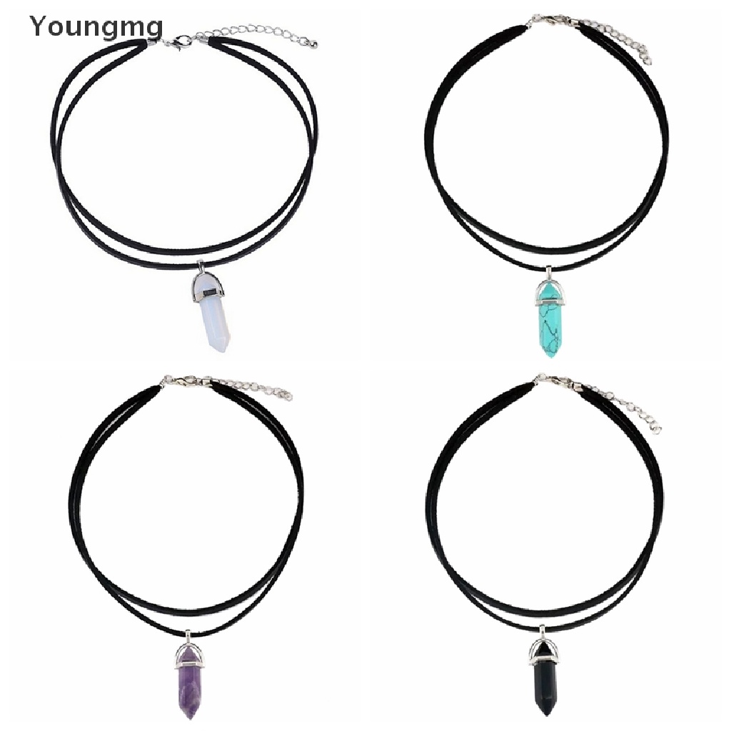 Vòng cổ dây da đính đá thạch anh thời trang trẻ trung