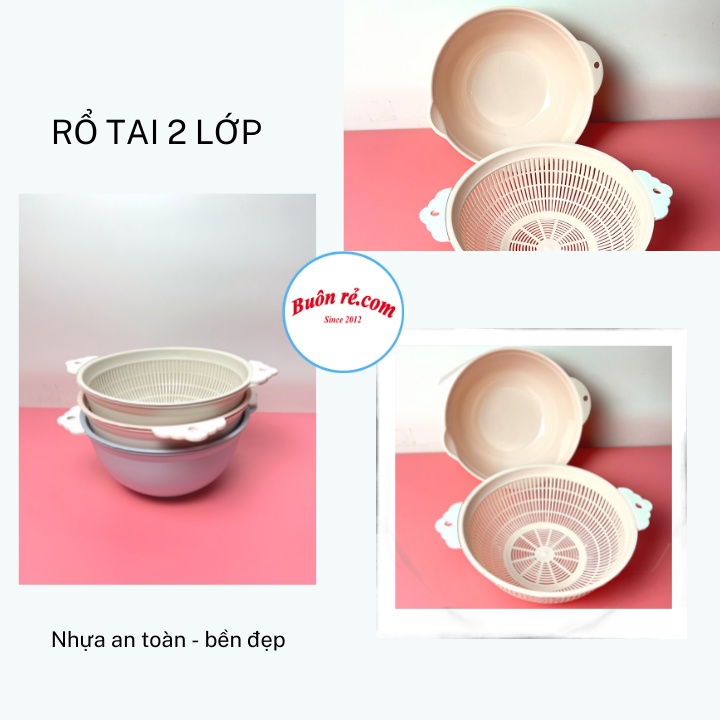 Rổ tai 2 lớp Việt Nhật , rổ kèm chậu rửa rau củ, hoa quả đa năng -Buôn rẻ 01647