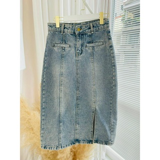  CV06 Chân váy bò xẻ vạt 2 túi trước 