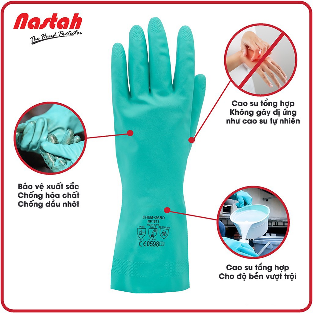 Găng tay cao su Nastah NF1513 găng tay nitrile chống hóa chất - chống axit - dầu nhớt - không gây dị ứng, đổ mồ hôi tay