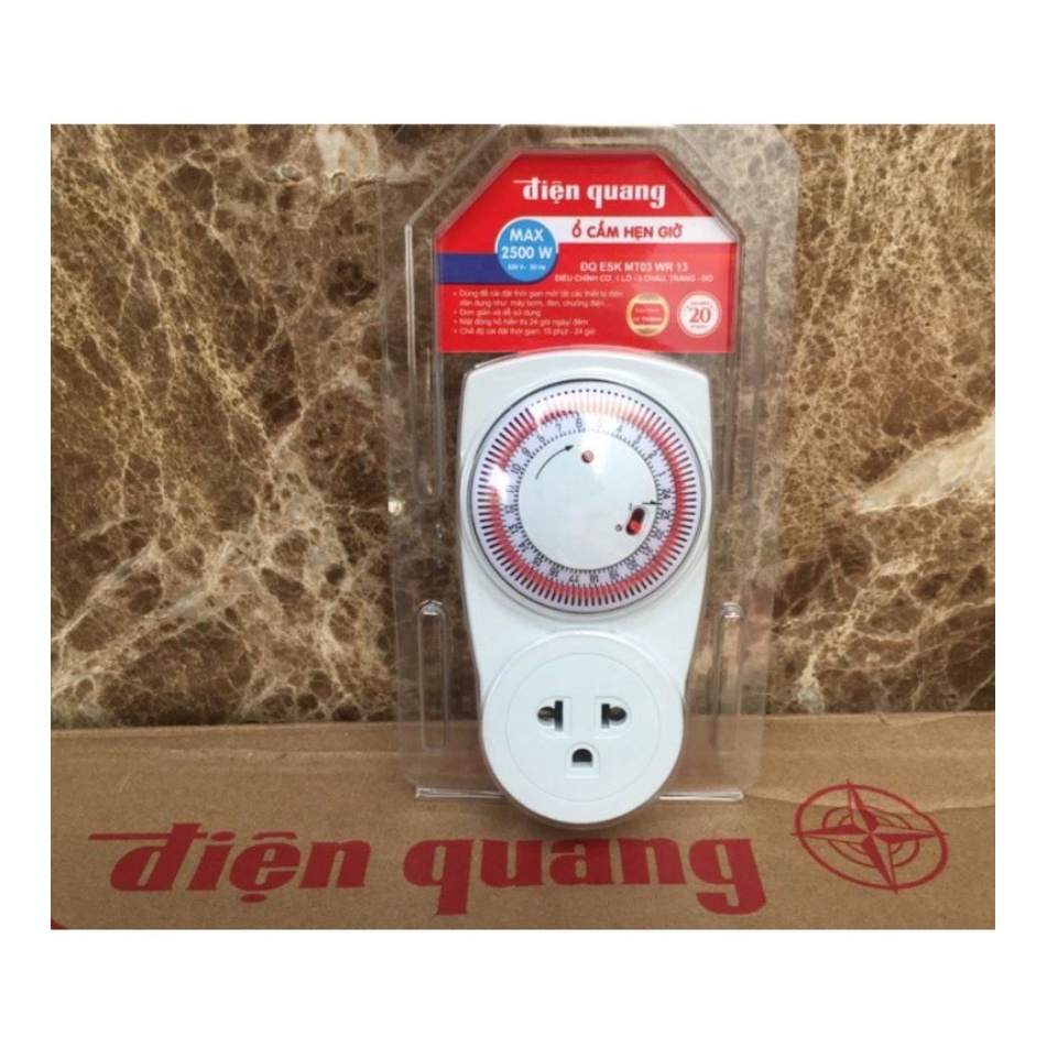 Ổ Cắm Hẹn Giờ Cơ Điện Quang, có hướng dẫn Tiếng Việt, điều chỉnh cơ (1 lỗ 3 chấu) (ĐQ ESK MT03WR 13)