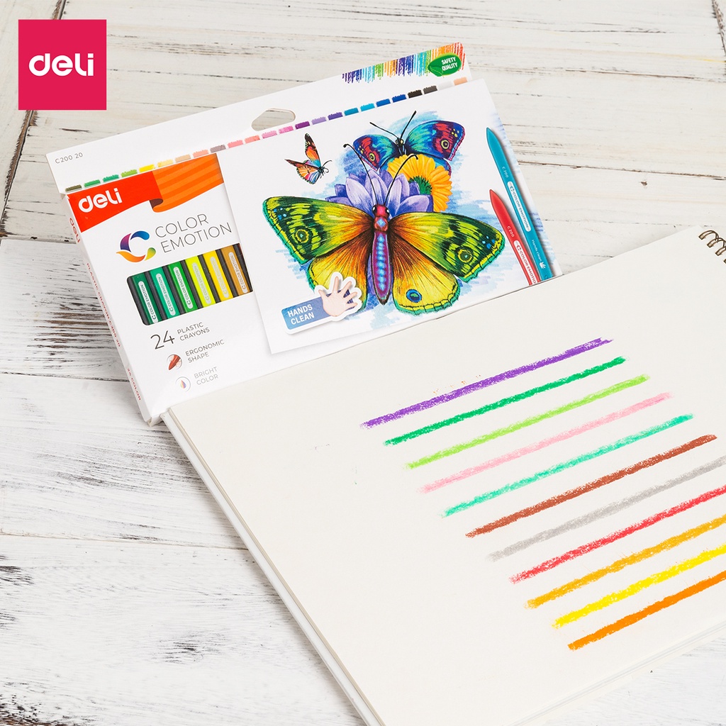 Bút sáp màu hữu cơ cho bé tập vẽ Deli - Không vấy bẩn tay, an toàn khi sử dụng - 12/18/24 màu - Tô màu, vẽ tranh trẻ em