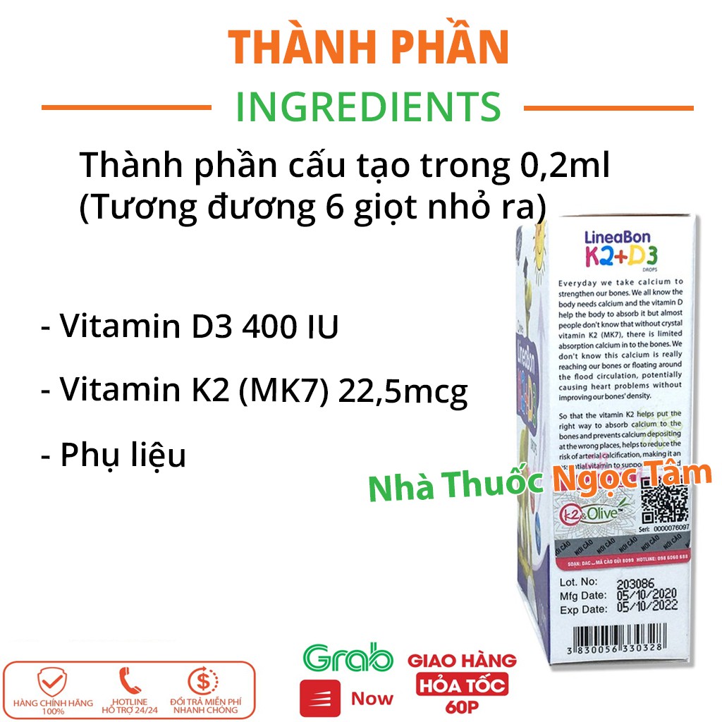 ✔️️️(Tặng Quà) LineaBon Vitamin K2 D3 tăng tối đa hấp thu Canxi thúc đẩy trẻ cao lớn, phát triển hệ xương khỏe mạnh