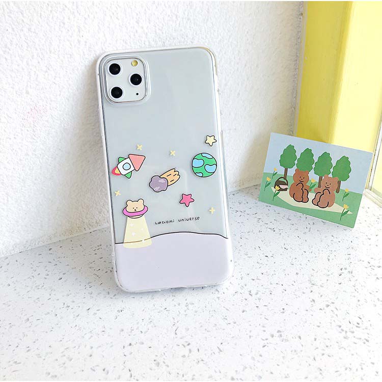 Ốp lưng iphone silicon dẻo trong suốt Gấu Không Gian cho ip 6 đến 14promax - t100