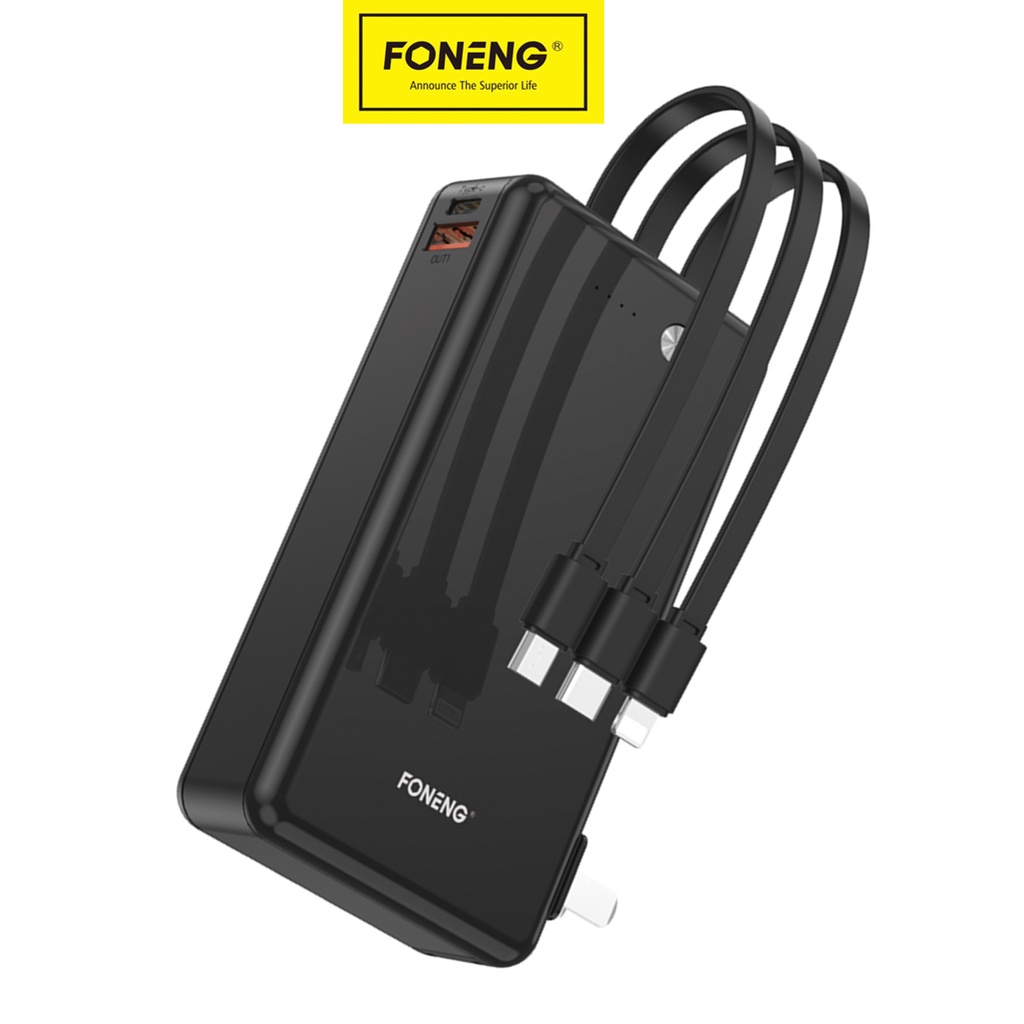 Pin Sạc dự phòng FONENG Q21 10000mAh 18W Kèm 3 Dây sạc Siêu Bền, Cáp sạc cổng USB , bảo hành 1 năm