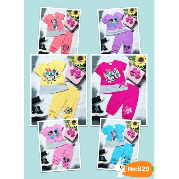 Bộ lửng ngố tay cộc cho bé gái thun cotton 4 chiều mềm mát