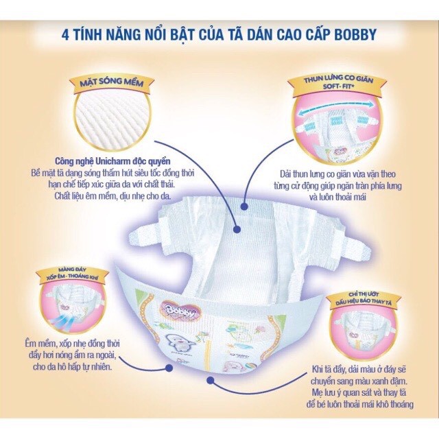 Tã Dán cao cấp Bobby Extra Soft Dry Size M64 miếng cho bé 6-10kg