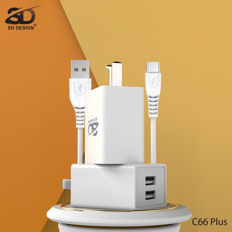 Bộ sạcUsb 2 Cổng sạc C66 Plus chính hãng SD DESIGN gồm Củ + Cáp  sạc nhanh an toàn cho thiết bị - Mango_Ovil