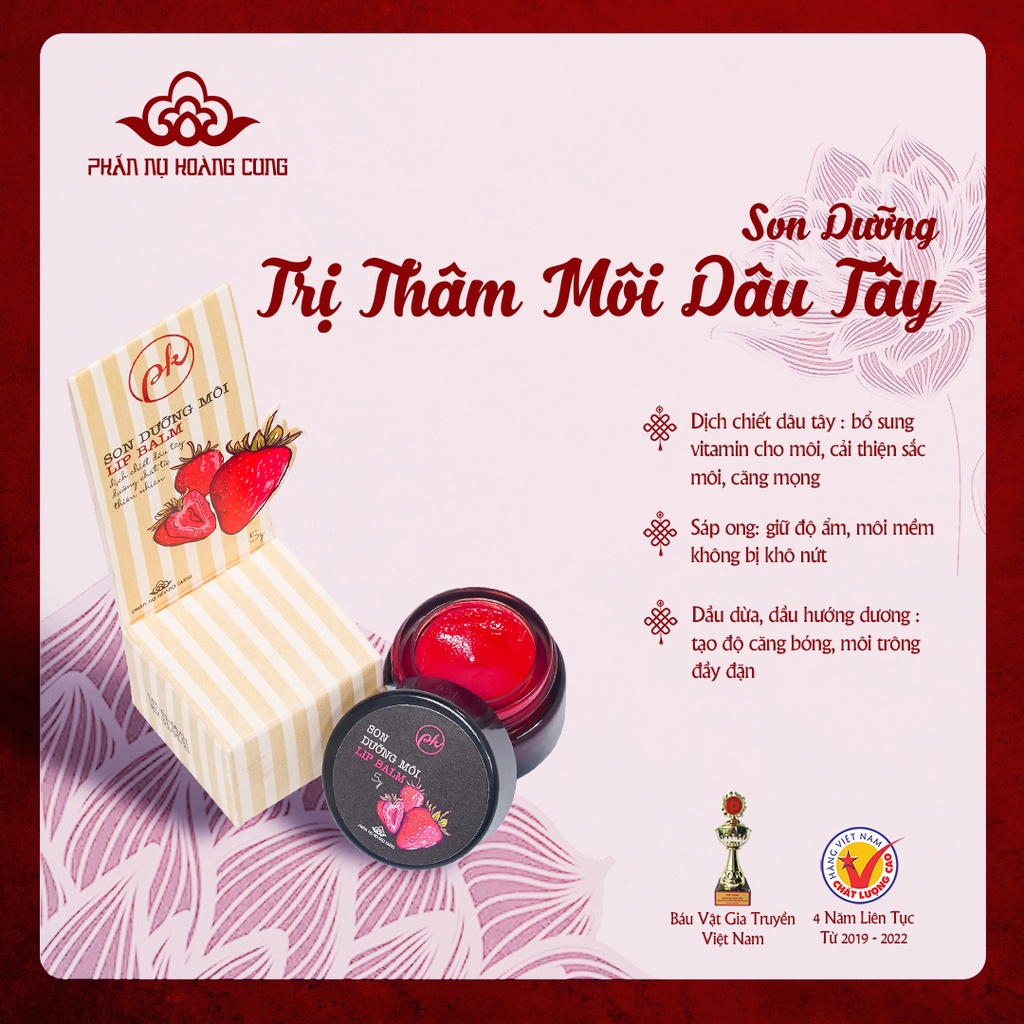 Son dưỡng môi mờ thâm dâu tây (lip balm) thiên nhiên Phấn Nụ Hoàng Cung