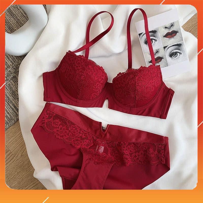 Set bộ đồ lót nữ hàng cao cấp Vickkk phối ren, áo cup ngang, có gọng, mút đệm vừa, Mã B29070