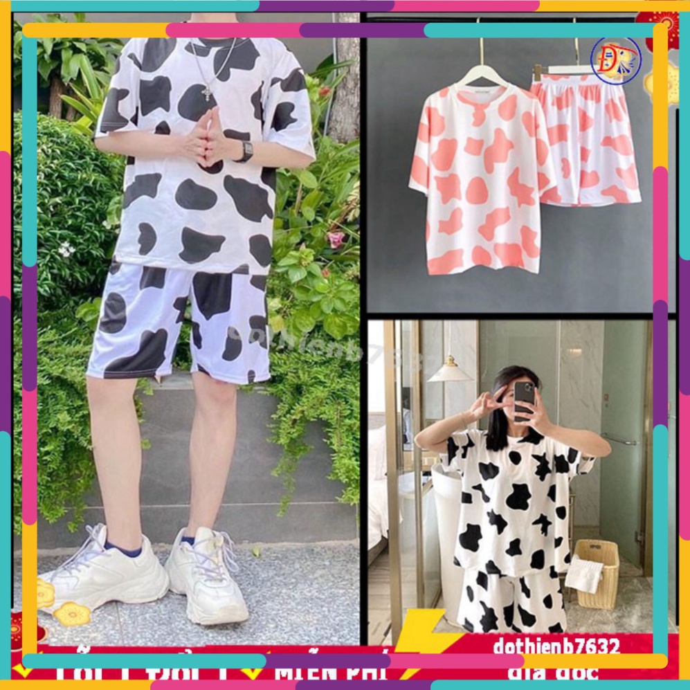 ⭐ VẢI THUN LẠNH ⭐ Set Bộ Bò Sữa From Rộng Unisex - Đồ Mặc Nhà Tay Lỡ, Nam Nữ Đều Mặc Được MẪU MỚI