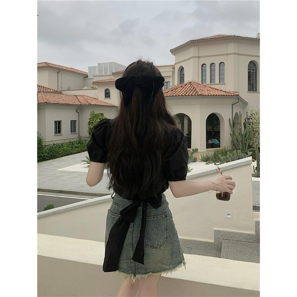 「 WELOVE1 」Áo Croptop Ngắn Tay Cổ Chữ V Thời Trang Mùa Hè Dành Cho Nữ